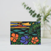 熱帯の花の夕日 ポストカード (スタンド正面)