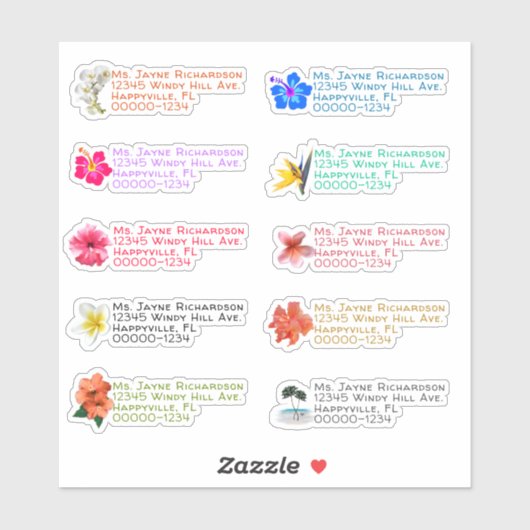 熱帯の花の形をした差出人住所 シール (シート)