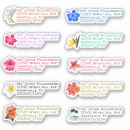 熱帯の花の形をした差出人住所 シール