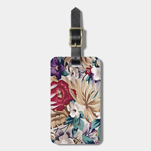 熱帯の花の模様（柔らかい色） ラゲッジタグ (正面縦)