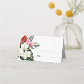 熱帯の花の水色モンステラ結婚リーフ プレイスカード (正面)