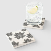 熱帯の花の白黒 ストーンコースター (横)