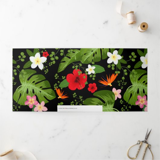 熱帯の花の背景4 三つ折りクリスマスカード (外部)