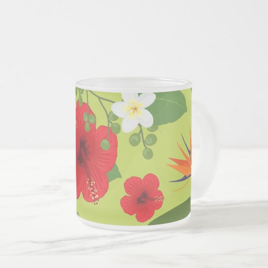熱帯の花の背景6 フロストグラスマグカップ (正面右)