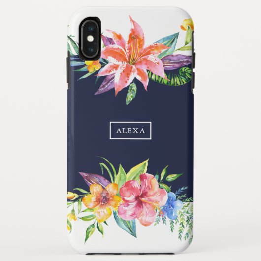 熱帯の花の花束縁ど青背景 Case-Mate iPhoneケース (裏面)