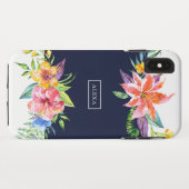 熱帯の花の花束縁ど青背景 Case-Mate iPhoneケース (裏面(横))