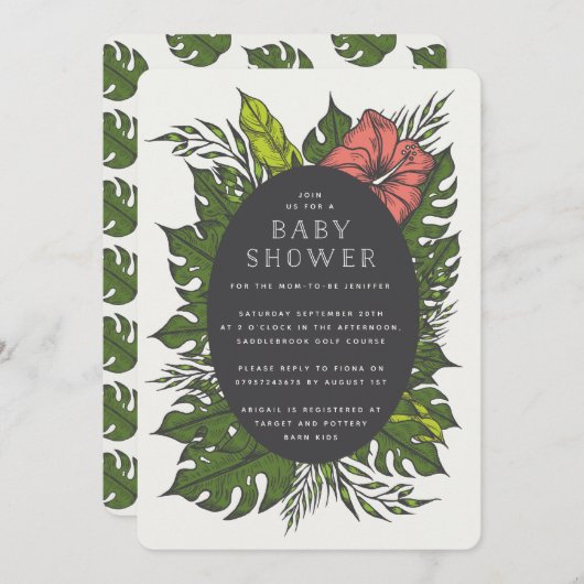 熱帯の花の赤ちゃんシャワー 招待状 (正面/裏面)