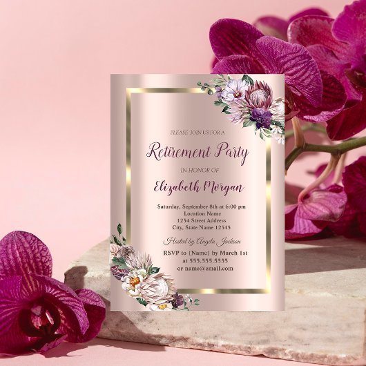 熱帯の花の金ゴールドフレーム、バラ金ゴールド退職 招待状
