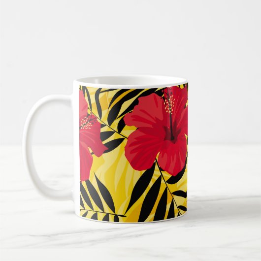 熱帯の花の離れヤシ、ヴィンテージパターン。 コーヒーマグカップ (左)