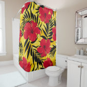 熱帯の花の離れヤシ、ヴィンテージパターン。 シャワーカーテン (インサイチュ)