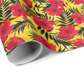 熱帯の花の離れヤシ、ヴィンテージパターン。 ラッピングペーパー (ロールコーナー)