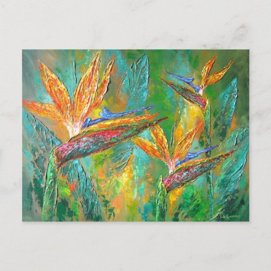 熱帯の花の鳥のパラダイス絵画の ポストカード (正面)