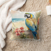 熱帯の花を持つオウム クッション (ブランケット)