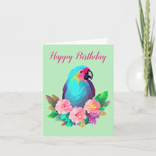 熱帯の花を持つ熱帯の青いオウム シーズンカード (正面)