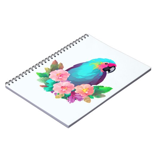 熱帯の花を持つ熱帯の青いオウム ノートブック (左側)