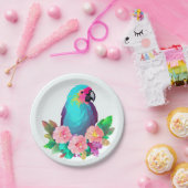 熱帯の花を持つ熱帯の青いオウム ペーパープレート (パーティー)