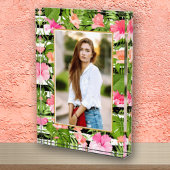 熱帯の花オン白黒ストライプ フォトブロック