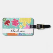 熱帯の花カラフル、花、あなたの名前 ラゲッジタグ (正面横)