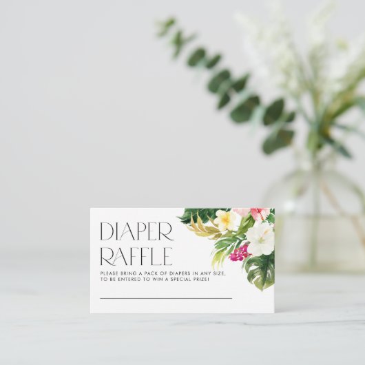 熱帯の花サマーベビーシャワーおむつラッフル エンクロージャーカード (スタンド正面)