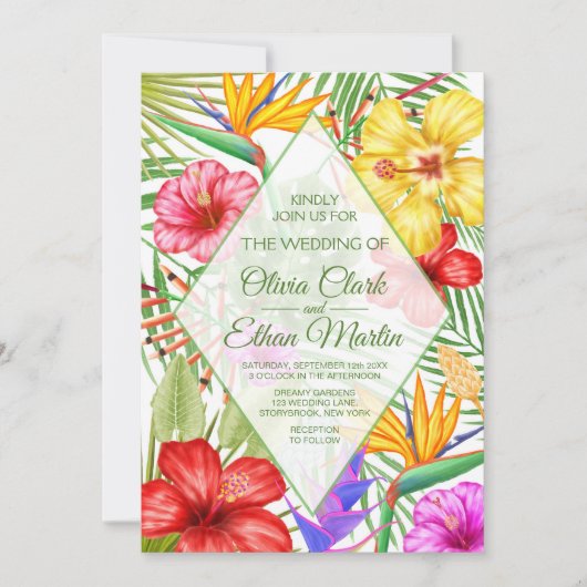 熱帯の花ジオメトリック 招待状 (正面)