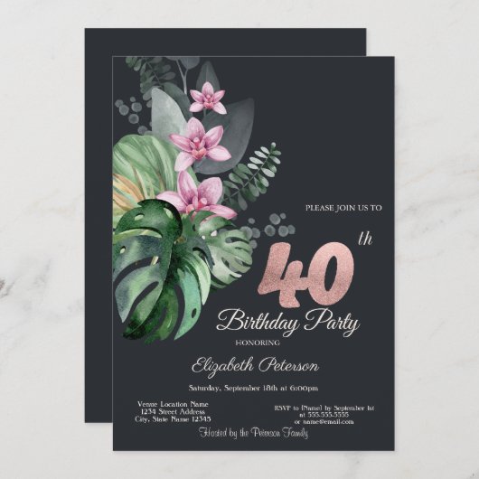 熱帯の花ダークバースデー40th 招待状 (正面/裏面)