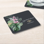 熱帯の花ダーク結婚ズ スクエアペーパーコースター (アングル)