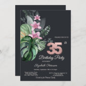 熱帯の花ダーク35誕生日 招待状 (正面/裏面)