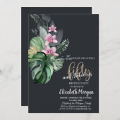 熱帯の花ダーク50誕生日 招待状 (正面/裏面)