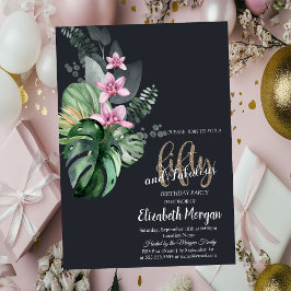 熱帯の花ダーク50誕生日 招待状