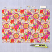 熱帯の花ピンクのオレンジ色の手描きパターン 薄葉紙 (クラフト)