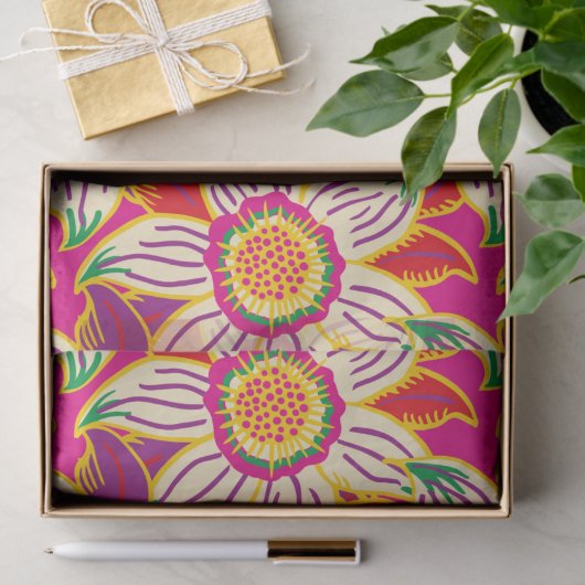 熱帯の花ピンクのオレンジ色の手描きパターン 薄葉紙 (ギフト)