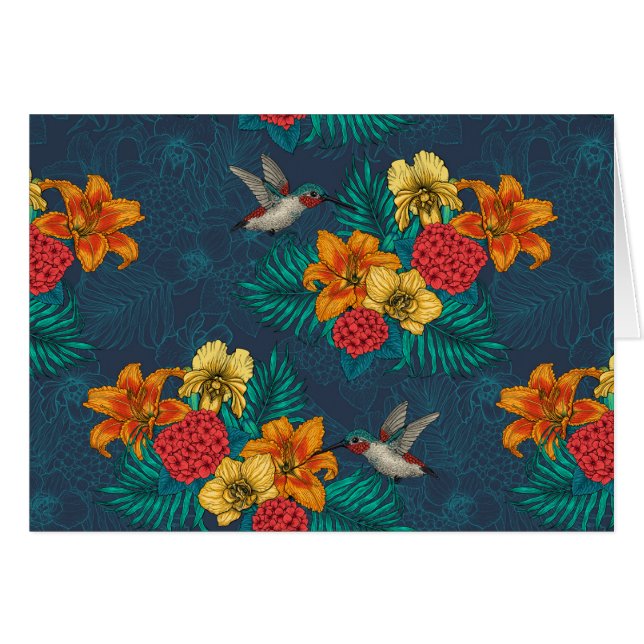 熱帯の花束とハミングバード (正面横)