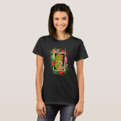 熱帯の花柄のイガー猫 Tシャツ (正面フル)