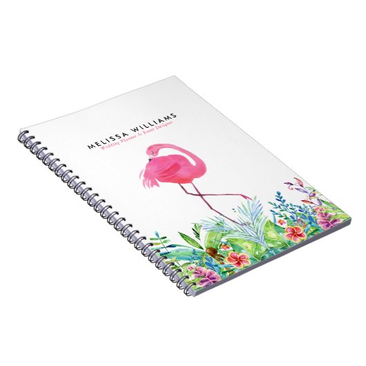 熱帯の花縁どとピンクのフラミンゴ ノートブック (右側)