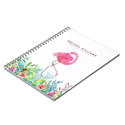 熱帯の花縁どとピンクのフラミンゴ ノートブック (左側)