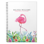 熱帯の花縁どとピンクのフラミンゴ ノートブック (正面)