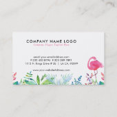 熱帯の花縁どとピンクのフラミンゴ 名刺 (裏面)