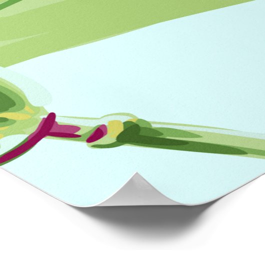 熱帯の花葉、、ピンクのハス、スイレン、 ポスター (角)