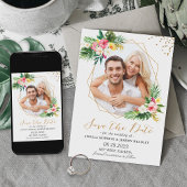 熱帯の花金ゴールド幾何学写真 セーブザデート