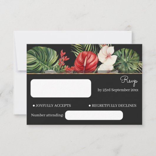 熱帯の花離れと暗色結婚の 出欠カード (正面)
