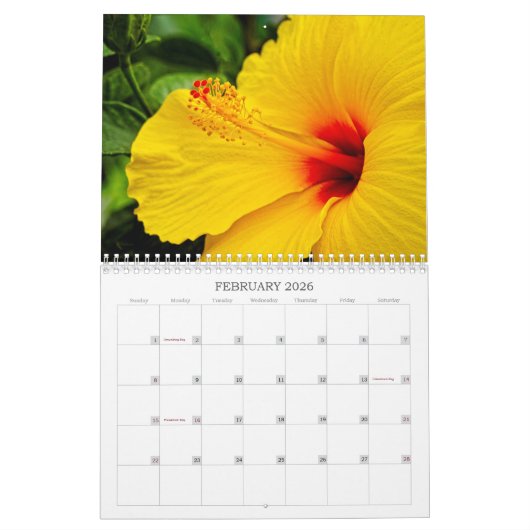 熱帯の花 カレンダー (2月 2026)