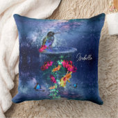 熱帯の花、ハチドリ、蝶と星 クッション (ブランケット)