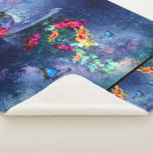 熱帯の花、ハチドリ、蝶と星 シェルパブランケット (3/4)