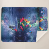 熱帯の花、ハチドリ、蝶と星 シェルパブランケット (正面(横))