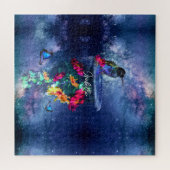 熱帯の花、ハチドリ、蝶と星 ジグソーパズル (横)