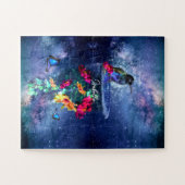 熱帯の花、ハチドリ、蝶と星 ジグソーパズル (横)