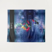 熱帯の花、ハチドリ、蝶と星 タペストリー (正面(横))