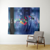 熱帯の花、ハチドリ、蝶と星 タペストリー (インサイチュ(横))