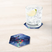 熱帯の花、ハチドリ、蝶と星 ペーパーコースター (インサイチュ)