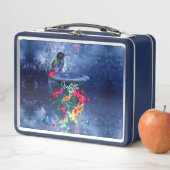 熱帯の花、ハチドリ、蝶と星 メタルランチボックス (インサイチュ)